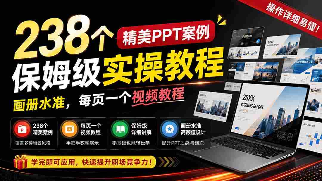 238个精美ppt案例保姆级实操教程：画册水准，每页一个视频教程，操作详细易懂！