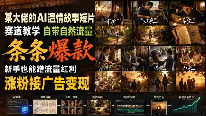 某大佬的AI温情故事短片赛道教学，自带自然流量，条条爆款，新手也能蹭流量红利，涨粉接广告变现