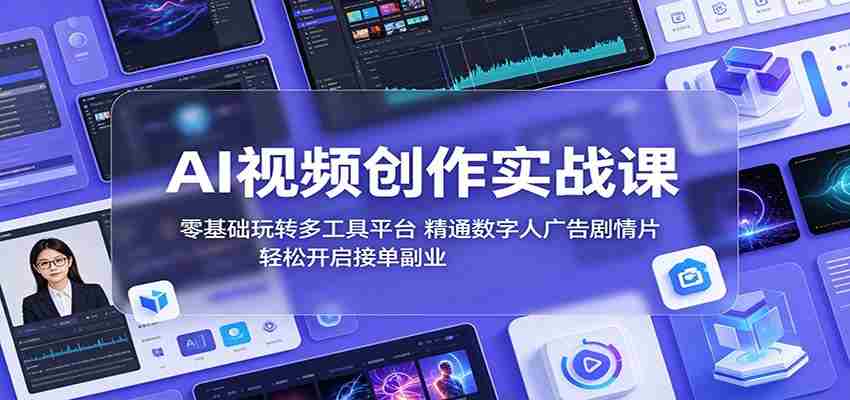 AI视频创作实战课：零基础玩转多工具平台，精通数字人广告、剧情片，轻松开启接单副业