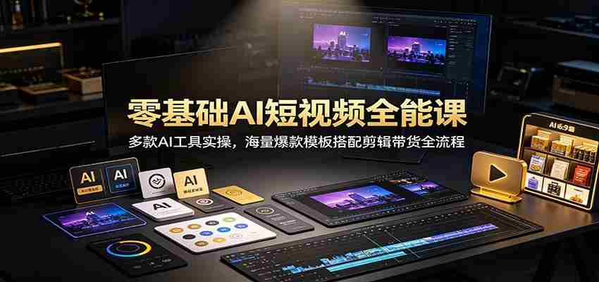 零基础AI短视频全能课：多款AI工具实操，海量爆款模板搭配剪辑带货全流程
