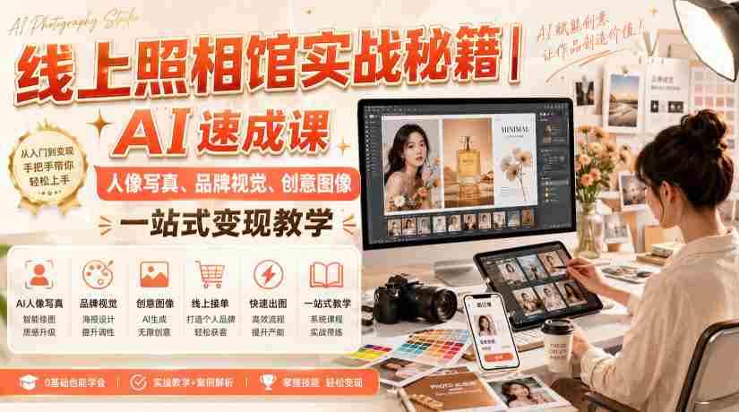 线上照相馆实战秘籍｜AI速成课，人像写真、品牌视觉、创意图像一站式变现教学