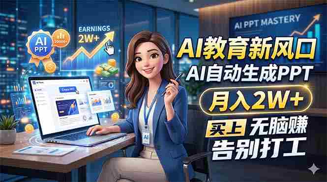 AI教育新风口，AI自动生成PPT，月入2W+，无脑赚，告别打工