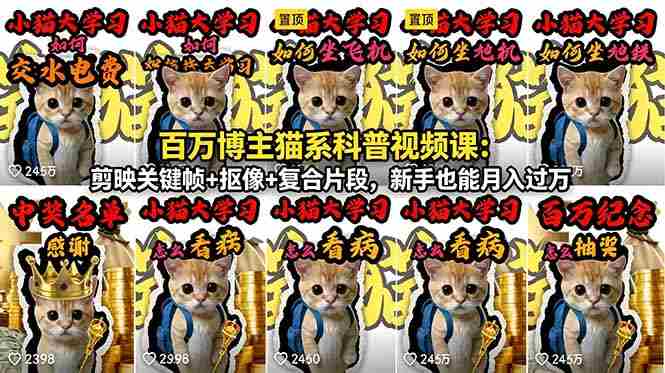百万博主猫系科普视频课：剪映关键帧+抠像+复合片段，新手也能月入过万