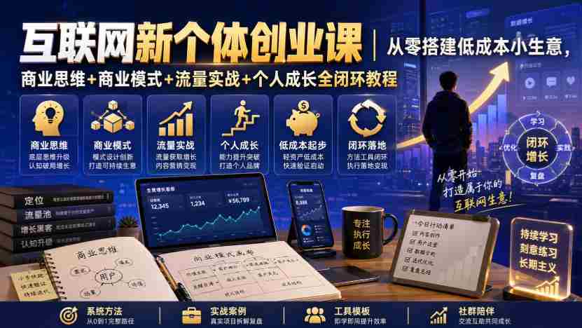 互联网新个体创业课｜从零搭建低成本小生意，商业思维+商业模式+流量实战+个人成长全闭环教程
