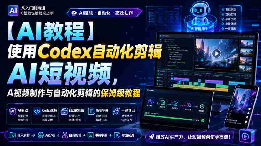 【AI教程】使用Codex自动化剪辑AI短视频，AI视频制作与自动化剪辑的保姆级教程