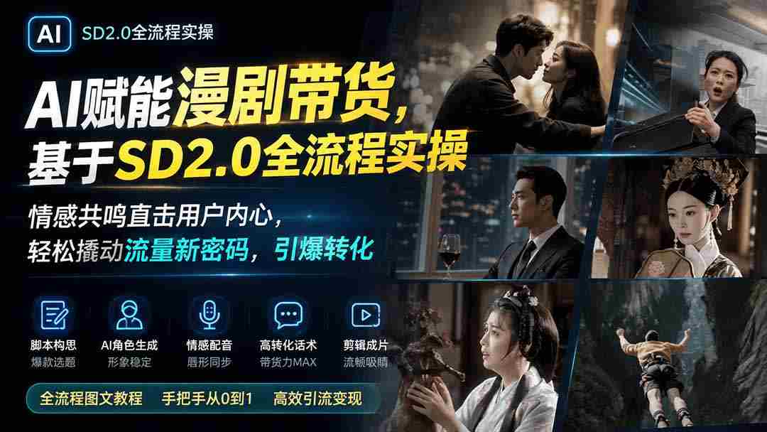 AI赋能漫剧带货，基于SD2.0全流程实操；情感共鸣直击用户内心，轻松撬动流量新密码，引爆转化