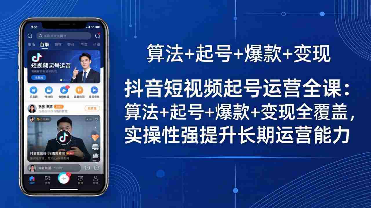 抖音短视频起号运营全课：算法+起号+爆款+变现全覆盖，实操性强提升长期运营能力