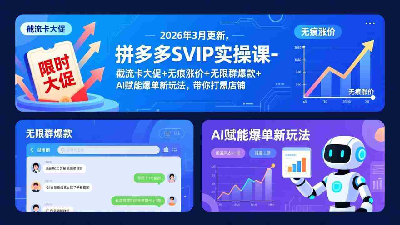 拼多多SVIP实操课-26年3月，截流卡大促+无痕涨价+无限群爆款+AI赋能爆单新玩法，带你打爆店铺