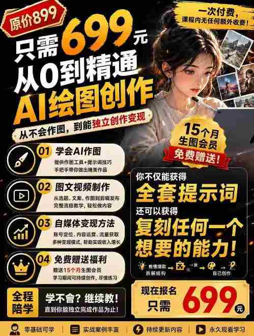 抖音10W粉丝博主的AI绘图教学，从0到精通AI绘图创作，从不会作图到能独立创作变现
