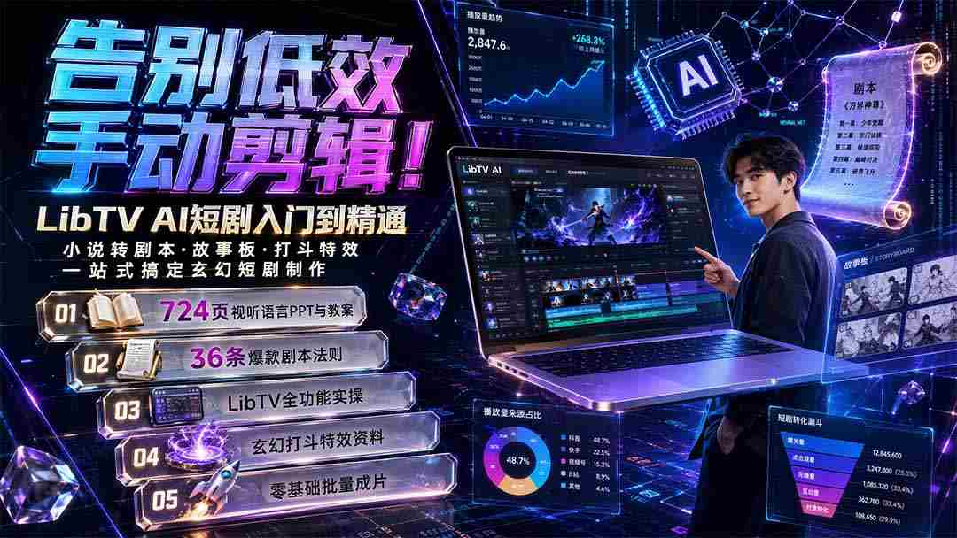 告别低效手动剪辑！LibTV AI短剧入门到精通，小说转剧本方法，故事板打斗特效一站式搞定玄幻短剧制作