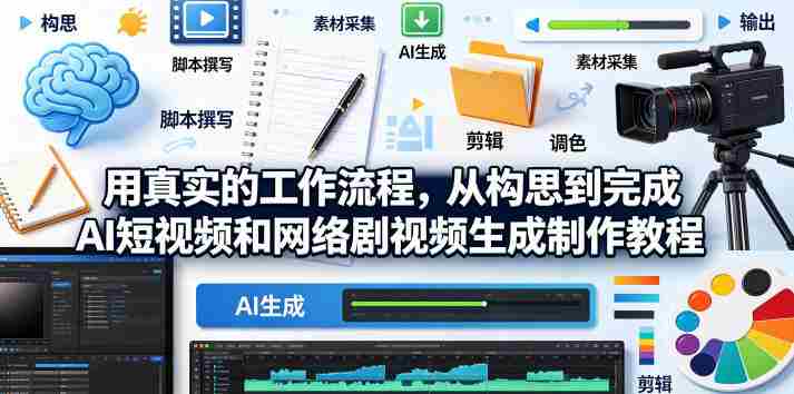 用真实的工作流程，从构思到完成AI短视频和网络剧视频生成制作教程-中英字幕