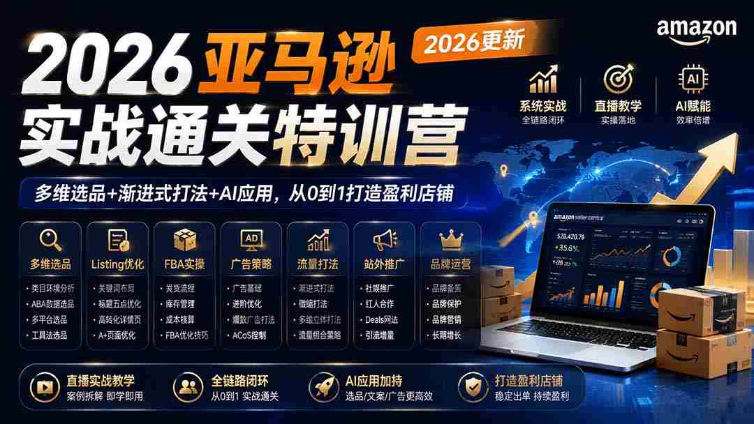 2026亚马逊实战通关特训营-2026更新，多维选品+渐进式打法+AI应用，从0到1打造盈利店铺