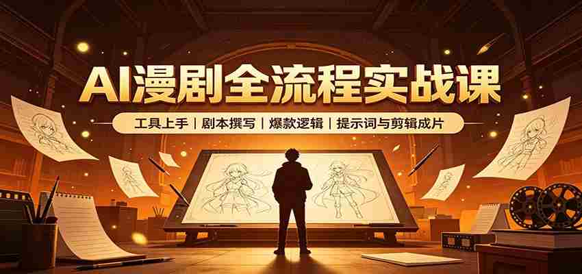 AI漫剧全流程实战课：工具上手、剧本撰写、爆款逻辑、提示词与剪辑成片