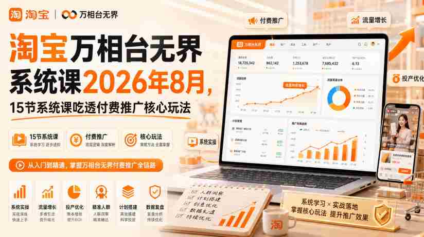 淘宝万相台无界系统课2026年8月，15节系统课吃透付费推广核心玩法