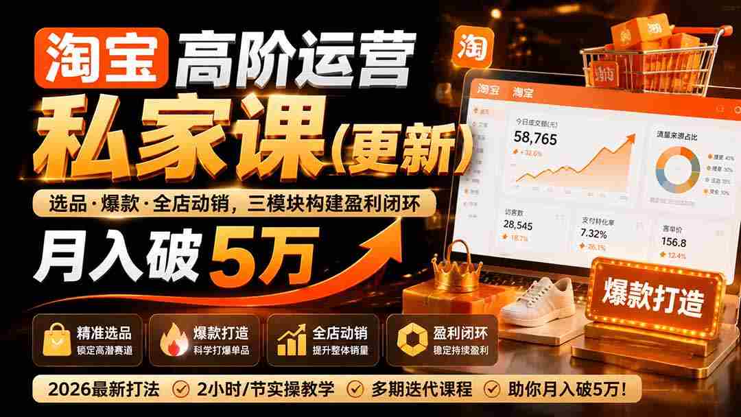 淘宝高阶运营私家课（更新26年）：选品、爆款、全店动销，三模块构建盈利闭环，月入破5万