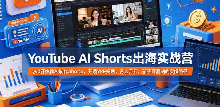 YouTube AI Shorts出海实战营，从0开始教AI制作Shorts，开通YPP变现，月入万刀，新手可复制的实操路径