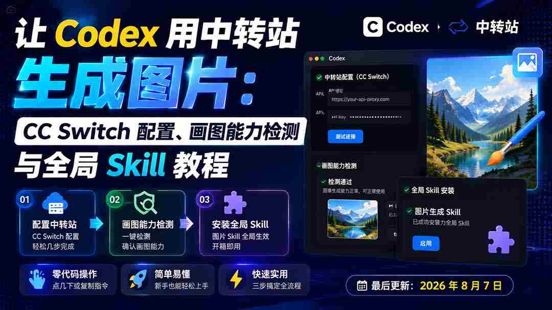 让 Codex 用中转站生成图片：CC Switch 配置、画图能力检测与全局 Skill 教程