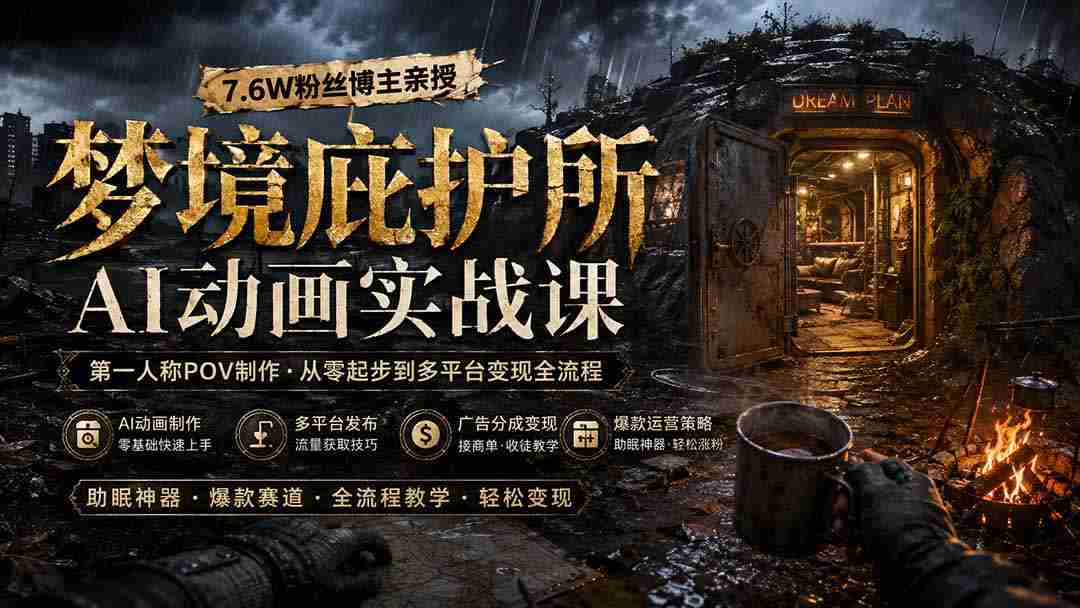 梦境庇护所AI动画实战课：7.6W粉丝博主亲授第一人称POV制作，从零起步到多平台发布变现全流程