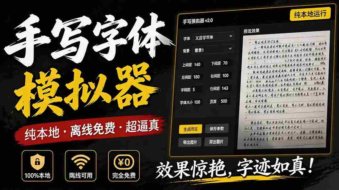 罚抄神器！罚抄10万字都不在怕了，手写字体模拟生成器，附带新整理背景图和字体，纯本地离线运行