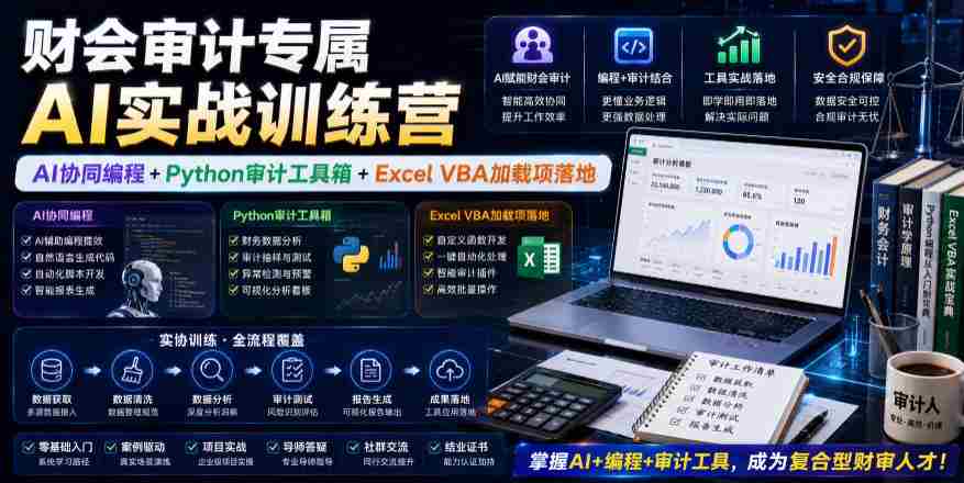 财会审计专属AI实战训练营｜AI协同编程+Python审计工具箱+Excel VBA加载项落地（更新0816）