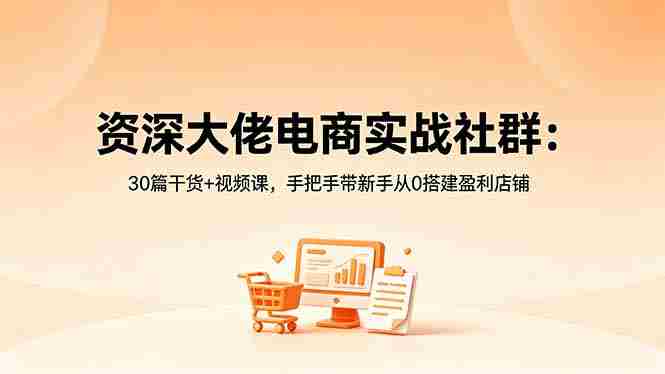 资深大佬电商实战社群：30篇干货+视频课，手把手带新手从0搭建盈利店铺