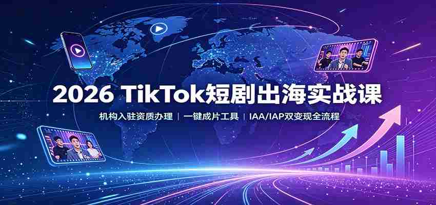 2026 TikTok短剧出海实战课：机构入驻资质办理，一键成片工具，IAA/IAP双变现全流程