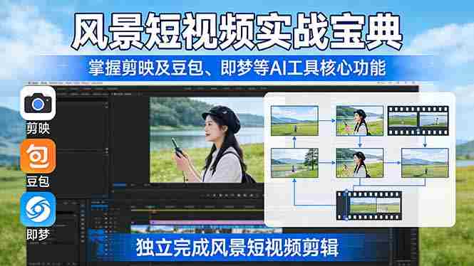 风景短视频实战宝典：掌握剪映及豆包、即梦等AI工具的核心功能，独立完成风景短视频剪辑