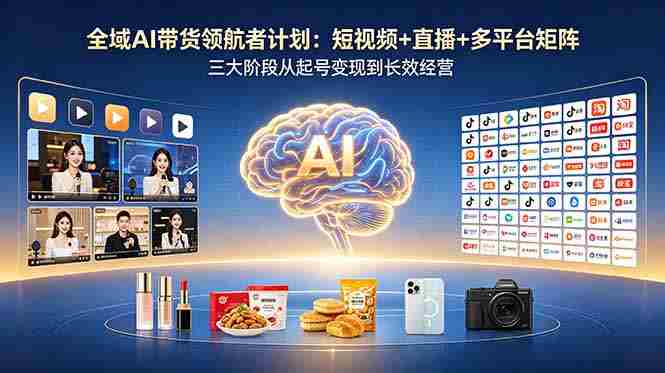 全域AI带货领航者计划：短视频+直播+多平台矩阵，三大阶段从起号变现到长效经营