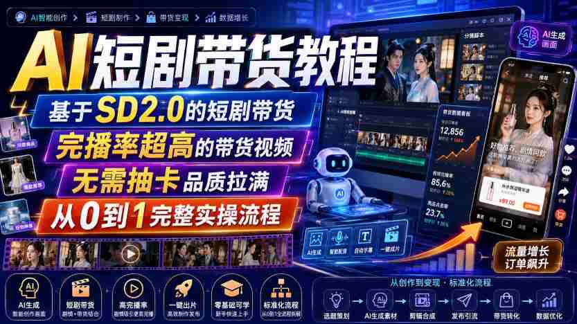 AI短剧带货教程，基于SD2.0的短剧带货，完播率超高的带货视频，无需抽卡品质拉满，从0到1完整实操流程