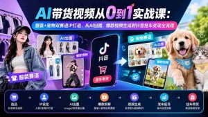AI带货视频从0到1实战课：服装+宠物双赛道IP打造，从AI出图、爆款视频生成到抖音挂车变现全流程