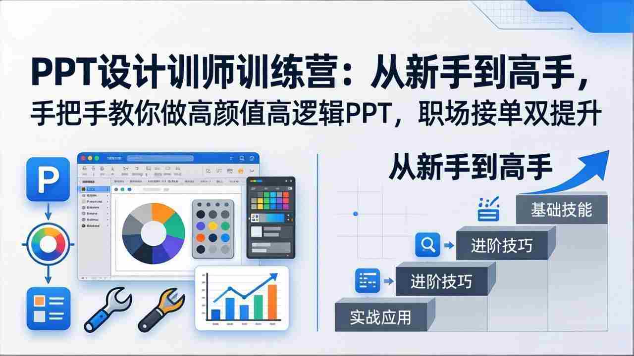 PPT设计训师训练营：从新手到高手，手把手教你做高颜值高逻辑PPT，职场接单双提升