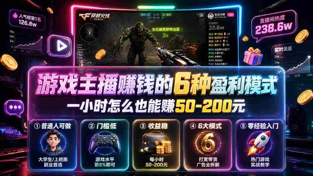 付费文章：游戏主播赚钱的6种盈利模式，一小时怎么也能赚50-200元