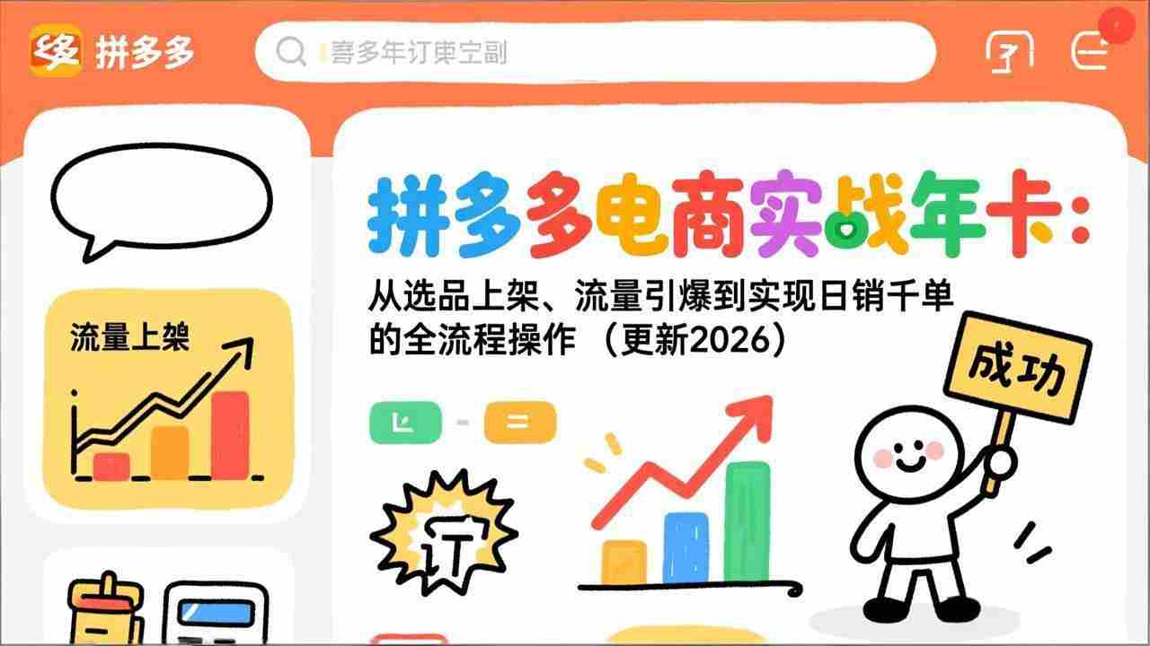 拼多多电商实战年卡：从选品上架、流量引爆到实现日销千单的全流程操作（更新2026年8月）
