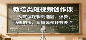 教培类短视频创作课：从底层逻辑到选题、爆款，涵盖拍摄、剪辑等多环节要点