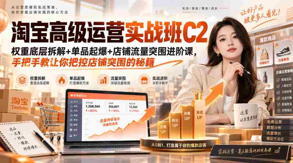 淘宝高级运营实战班C2｜权重底层拆解+单品起爆+店铺流量突围进阶课，手把手教让你把控店铺突围的秘籍