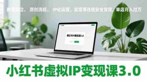 小红书虚拟IP变现课3.0，赛道定位、原创流程、IP化运营，实现零违规安全变现，单店月入过万