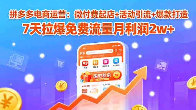 拼多多电商运营：微付费起店+活动引流+爆款打造 7天拉爆免费流量月利润2w+